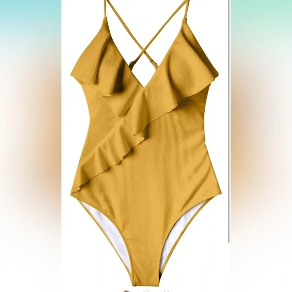 Women's One Piece Ruffle V-Neck Bathing Suit Swimsuits Tummy Control NWT Size XL - Picture 2 of 4